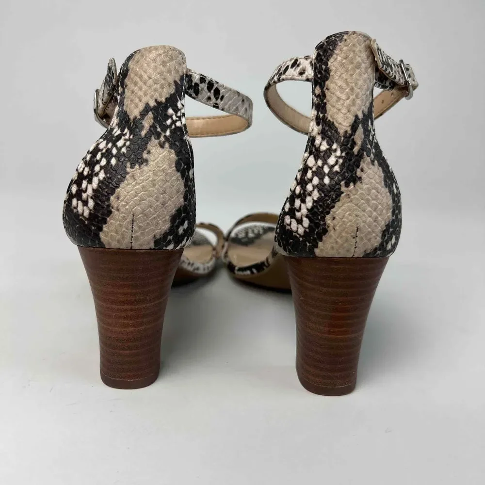 The‎ Limited Size 6.5M Chunky Heel Snake Boa Reptile Print Ankle Strap Shoes